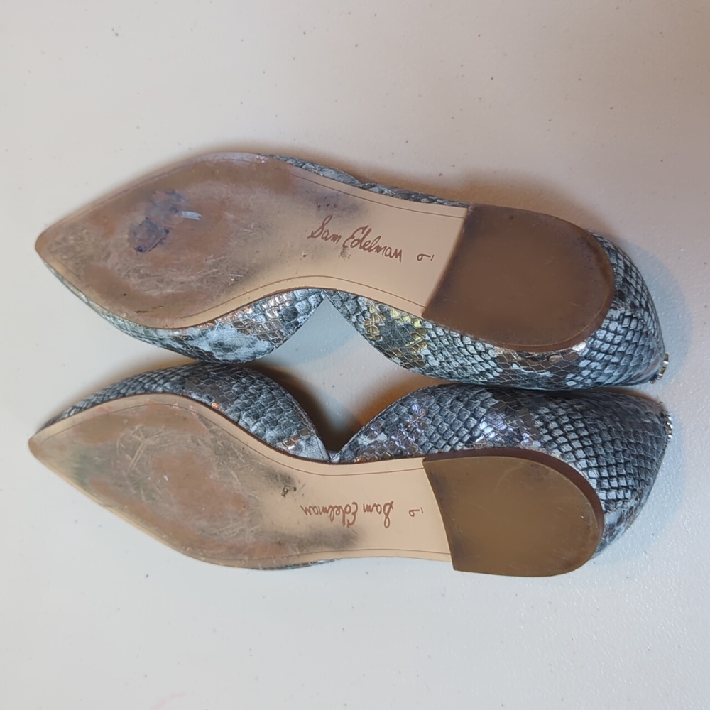 Sam Edelman, Rodney, Blue/Silver Snakeskin Flats. Size 9 - Picture 6 of 10